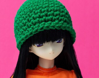 Green Crochet Beanie for Dolls, 1/3 scale, Hat, Winter, 8-9”, 7-9”, Hat, For Collectors, Hair Accessories, BJD Headwear, Skull Cap, Handmade