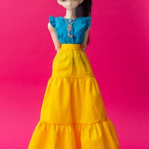 Patrón de costura en PDF para falda maxi de 3 capas para muñeca — Ideal para principiantes. Ropa a escala 1/3.