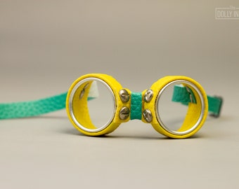 Steampunk Doll Goggles for Blythe Doll, Aviation Glasses, Steam Punk, 2-tone, Aviator Eyewear, Cosplay Pilot, Apocalypse, Yellow, Green