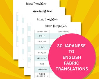 Japanese Fabric Translation Printable, Sew for Dolls, Understanding Terms, Sewing, Hiragana, Kanji, Katakana Cheatsheet, Phrases, Translate