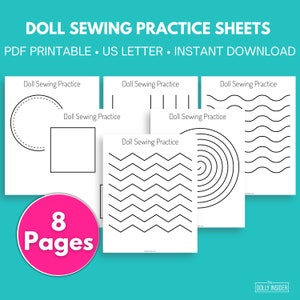 Doll Sewing Practice Sheets: Beginner Sewing Guide (PDF Printable) Learn to Sew