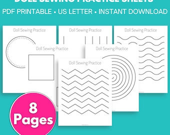 Doll Sewing Practice Sheets: Beginner Sewing Guide (PDF Printable) Learn to Sew