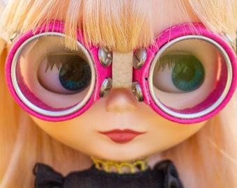 Dark Pink Steampunk Goggles for Blythe, Aviation, Steam Punk Aviator, Hair Accessory, Apocalypse, Doll Eyewear, Pilot, Futuristic, Dystopian