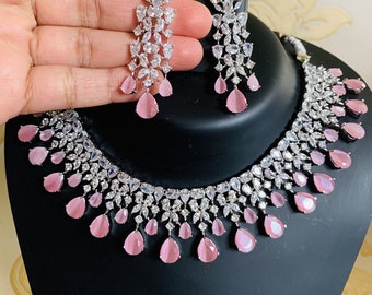 ADCZ Necklace Set AD Necklace Set With Earrings Cz Bridal Necklace Bridesmaid Gift Jewelry Indian Jewelry Wedding Jewelry Indian Chic
