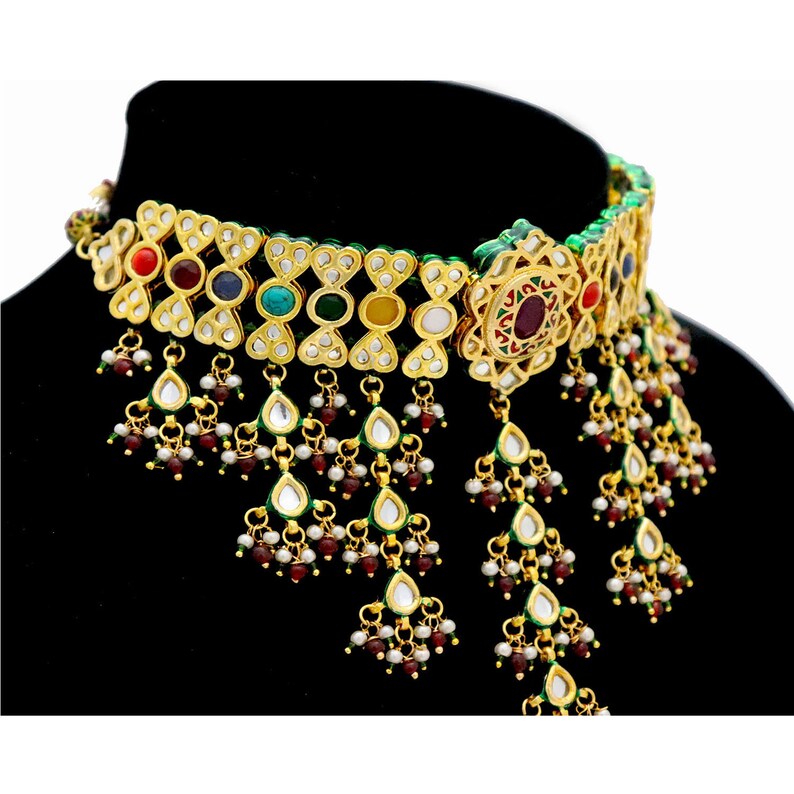 Indian Choker Jewelry Navratan Kundan Jewellery Pakistani Etsy