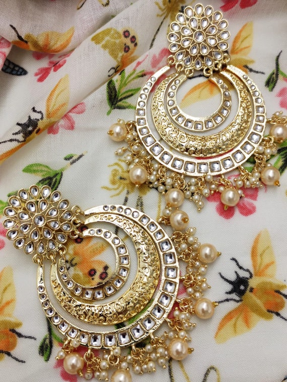 S Salwar Studio Traditional Gold Plated Kundan & Meenakari Jhumka earrings  for Women and girls : Amazon.in: Fashion