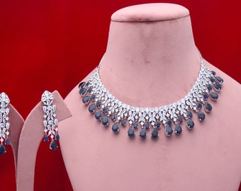 Bridal Sapphire Necklace Earrings Set 