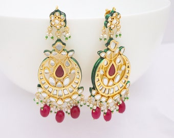 Kundan Jhumka Earrings: Indian Bridal Jewelry, Gold Plated