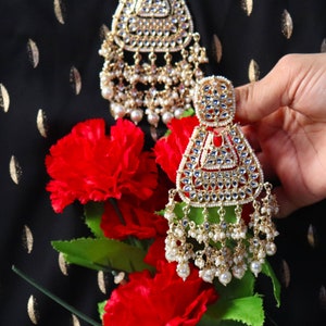 Gold Plated Jhumka Earrings Jewelry Set, Pearls Guttapusalu Style Earrings Set, South Indian Earrings, Punjabi Earrings, Pakistani Set