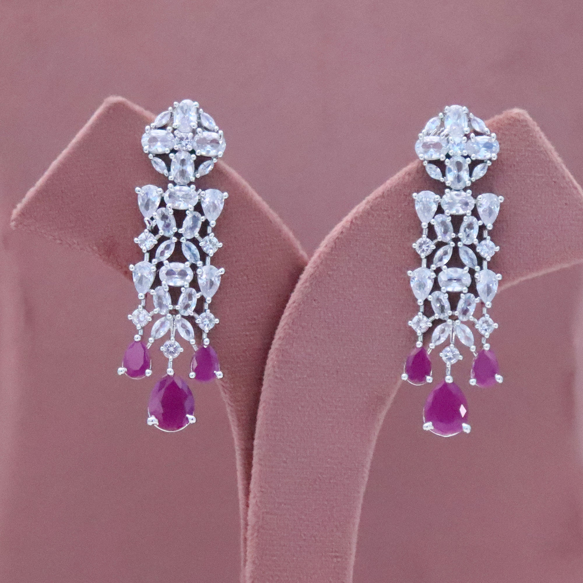 Designer CZ Diamonds Ruby Necklace Earrings Set Bridal - Etsy