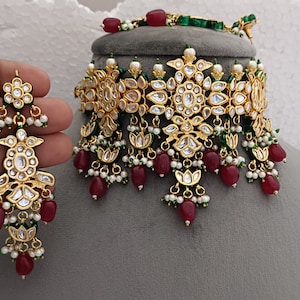 Classic Kundan Bridal Choker Jewellery Set, Premium Designer Necklace Set, Indian Jewelry Set, Engagement Necklace Kundan Earrings Jewelry