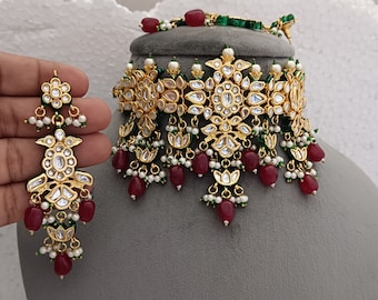 Kundan Bridal Choker Jewelry Set: Gold Plated Indian Necklace
