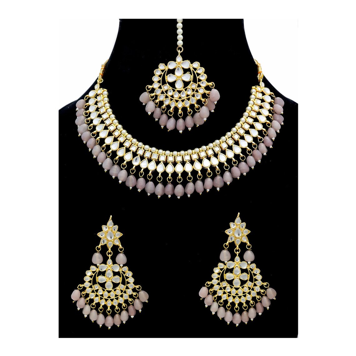 Purple Kundan Layered Necklace And Earring Sets main image 1