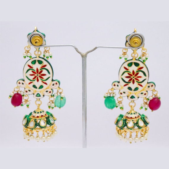Neueste Vergoldet Indisch Weiß Kundan Perle Traditionell Ohrringe Damen Schmuck