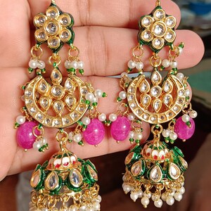 Multi Color Round Kundan Jhumka Earrings