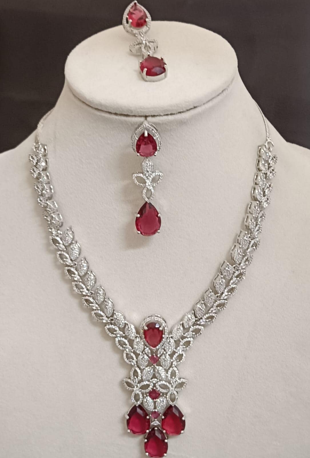 Red Ruby Jewelry Red Ruby American Diamond Bridal Necklace Earrings Set - Etsy