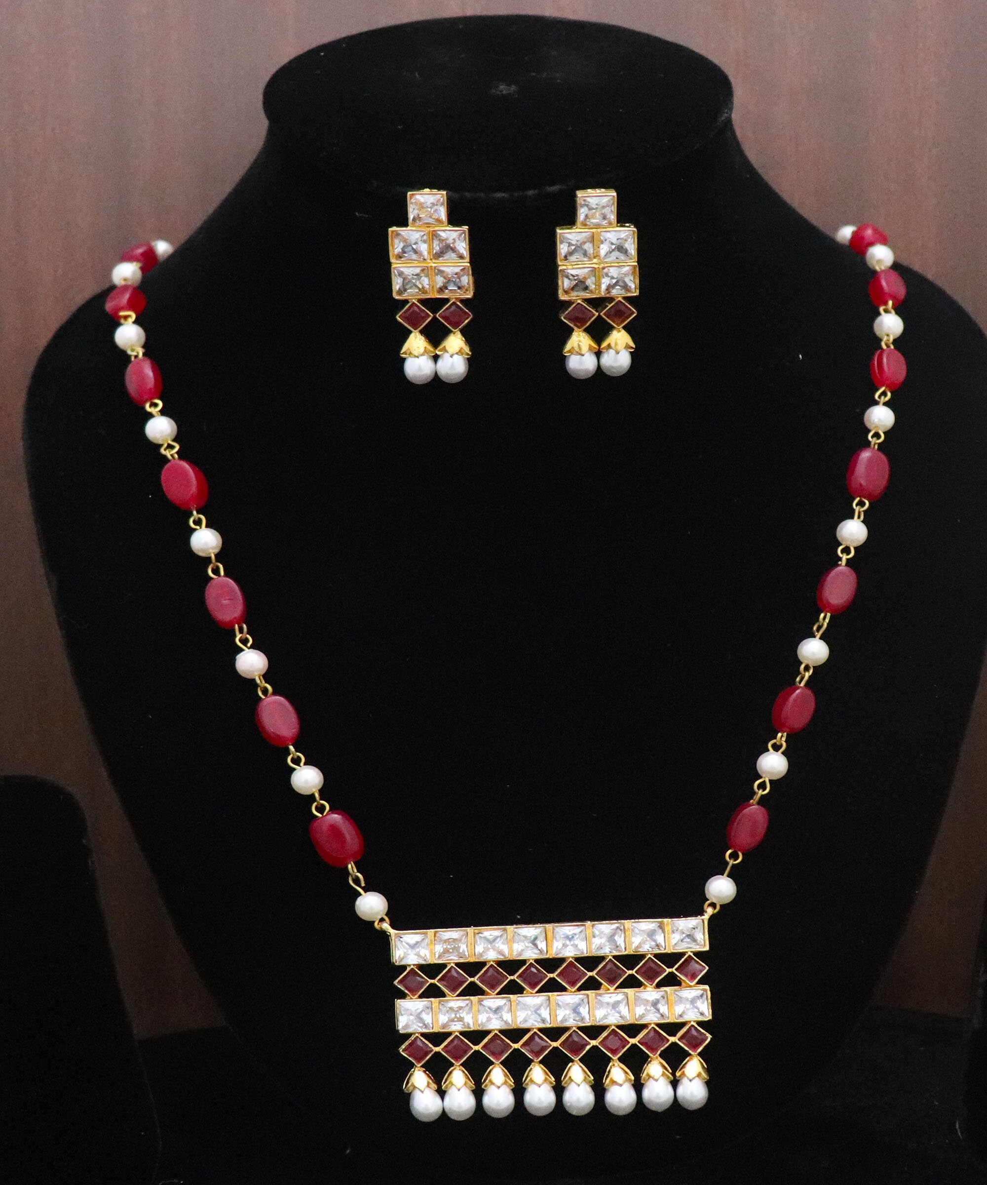 Red Beads Mangal Sutra Pendant CZ Pearls Cubic Jewelry Indian Etsy