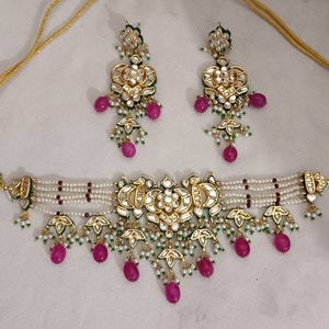Jadau Kundan Bridal Choker Jewellery Set, Premium Designer Necklace Set, Indian Jewelry Set, Engagement Necklace Kundan Earrings Jewelry Set
