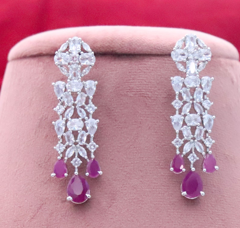 Designer CZ Diamonds Ruby Necklace Earrings Set Bridal - Etsy