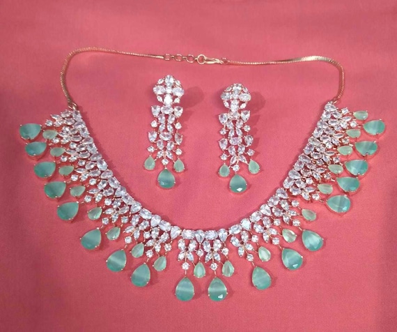 Sea green necklace set deals
