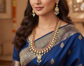 Gold Plated Artificial Pearl Kundan Bridal Jewelry Set With Matching Earrings And Backside Minakari