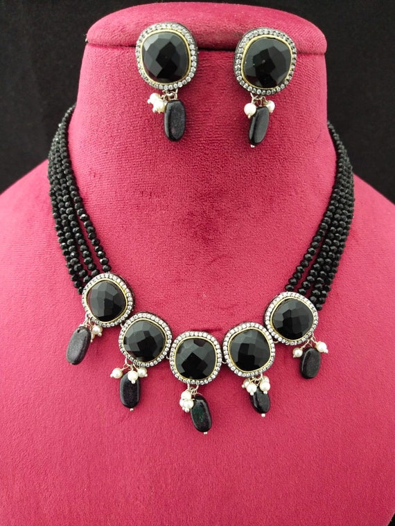 Deshacer impermeable Interacción Collar negro conjunto de joyas antiguas juego de pendientes - Etsy España