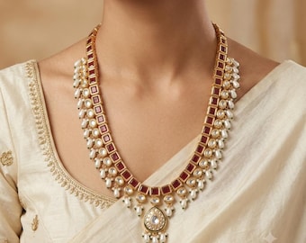 Maroon Kundan Bridal Necklace Set with Minakari Earrings – Gold Plated Ethnic Wear