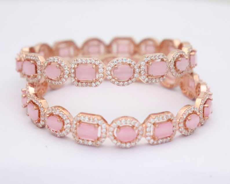 Statement Set Handmade Gold Rose Hyderabadi Bangles Pink CZ Diamonds Bangles Bracelets Jewelry Set Indian Party Wear Bracelets Bangles