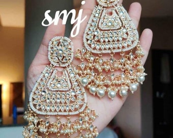 Kundan Jhumka Earrings Set: Gold Plated Indian Jewelry