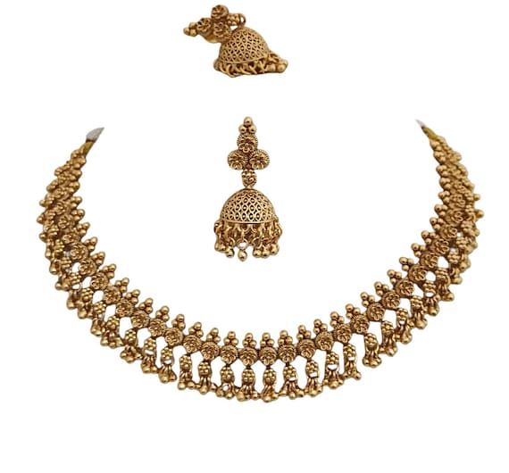 Ensemble De Bijoux Indien VASTRABHUSHAN – Collier Et Boucles D'oreilles Oxydés Argent Et Laiton