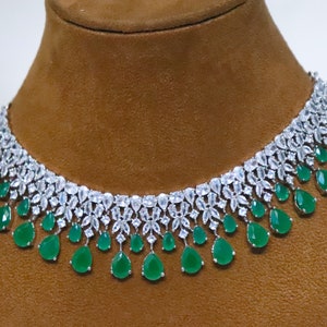 CZ Diamonds Emerald Necklace Earrings Set Bridal Necklace - Etsy