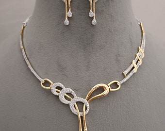 Conjunto de joyas de pendientes de collar nupcial chapado en oro / Conjunto de joyas de collar minimalista nupcial indio / Conjunto de peso ligero de collar de compromiso