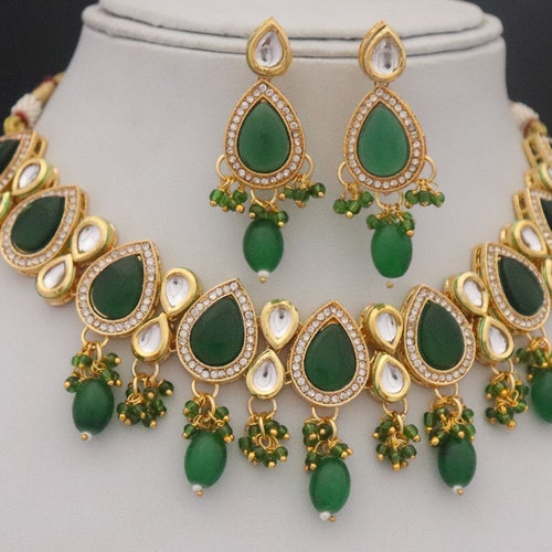 CZ Diamonds Emerald Necklace Earrings Set Bridal Necklace - Etsy