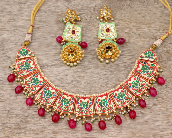Sale Indian Bridal Necklace Earrings Set Mint Green Necklace
