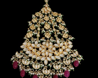 Kundan Indian Passa: Gold Plated Jhumar Hair Jewelry