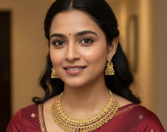 Gold Plated Indian Bridal Jewelry Set: Ruby Necklace Earrings