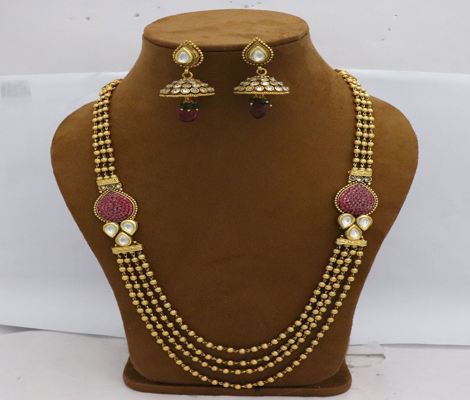 4 Layers Copper Indian Jewelry Necklace Set Kundan Necklace Etsy