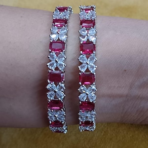 Ruby Emerald Blue White Bangles| Latest Diamond Bangle Pair CZ bangles| Indian Ruby Jewelry Bangles| Pakistani Emerald Jewelry Bangles|