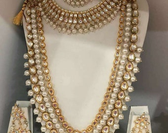 Kundan Bridal Jewelry Set: Gold Plated Choker, Rani Haar, Tikka