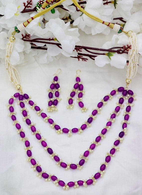 Gemzlane Kundan Pendant Green Beaded necklace Set | Gemzlane