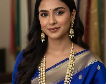 22ct Gold Plated Artificial Pearl Stones Kundan Bridal Jewelry Set With Matching Earrings And Backside Minakari