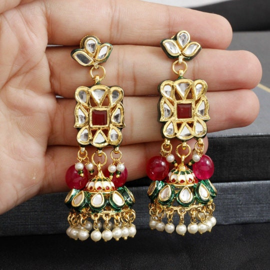 Gold kundan jhumkas sale