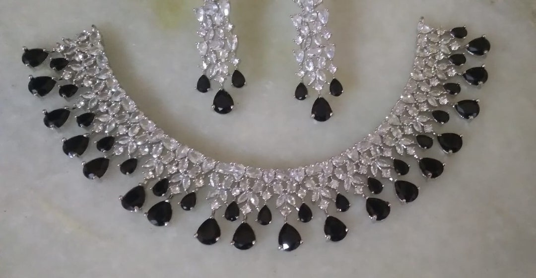 Lehenga Black Earring And Necklace Sets Black Crystal Necklace