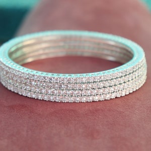 CZ Diamond Silver Plated Bangle Set: Indian Bridal Jewelry