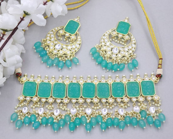Buy Efulgenz Beaded Choker Necklace Earrings Faux Pearl Bridal Necklace Set  for Women Turquoise Green Multi Layered Stranded Necklace and Stud Earrings  Set Indian Jewelry Sets for Wedding Party Bridesmaid Gift, Mint