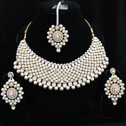 Stunning CZ Pearls Jewelry Necklace Earrings Jewelry Indian - Etsy