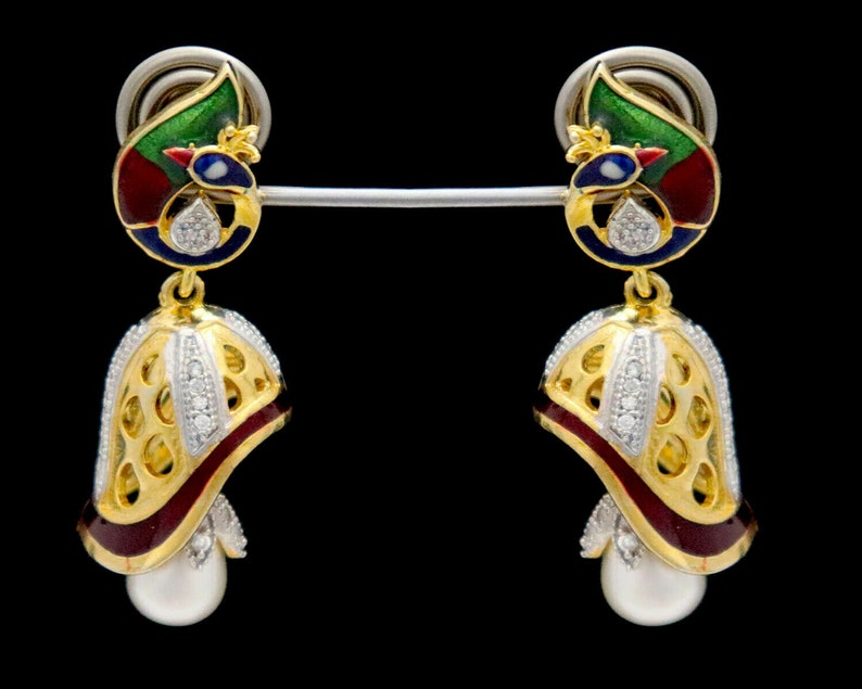 Indian Jewelry Earrings CZ Diamonds Pearls Gold Silver Plating Indian Bollywood Fashion Handmade Bridal Wedding Fashion Women Gift