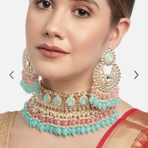 Kundan Turquoise Choker Necklace Set: Indian Bridal Jewelry
