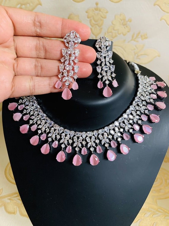 Buy Pretty in Pink Choker Necklace & Earrings Set Online in India | Zariin