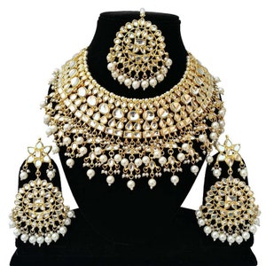 Kundan Bridal Jewelry Set: Gold Plated Choker, Earrings & Tika